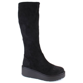 Women's suede wedge boots, insulated, black, S.Barski HY53-8