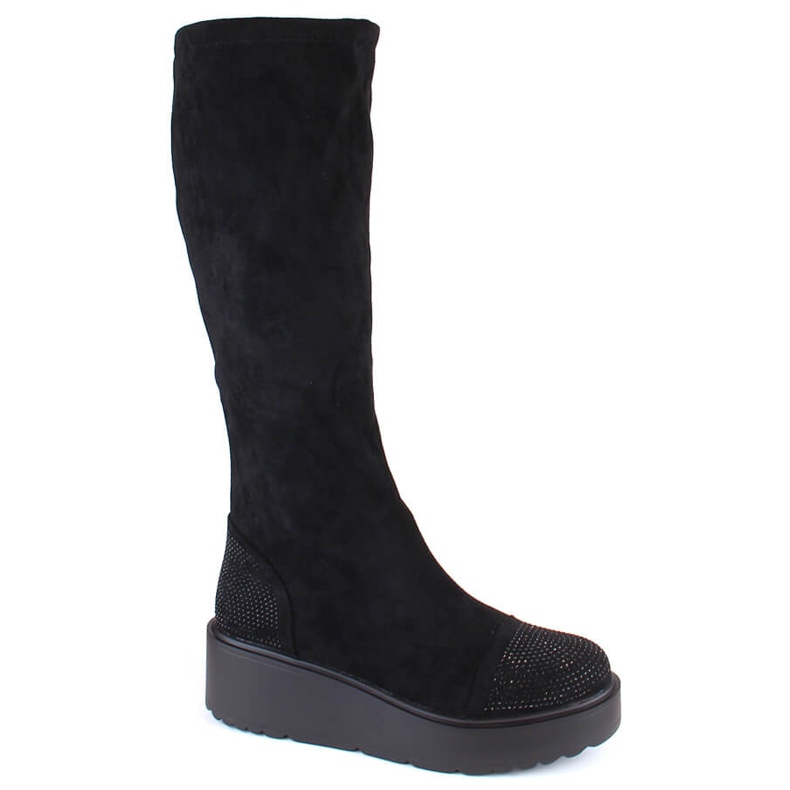 Women's suede wedge boots, insulated, black, S.Barski HY53-8