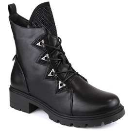 Women's black insulated ankle boots with zircons S.Barski HY93-52A Women's black insulated ankle boots with zircons S.Barski HY93-52A