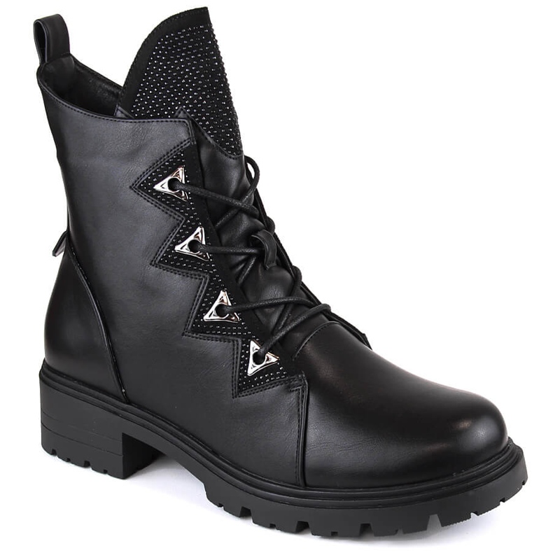 Women's black insulated ankle boots with zircons S.Barski HY93-52A