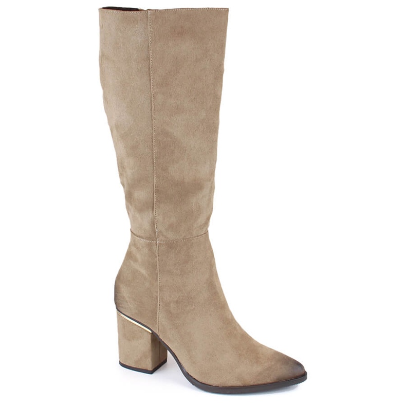 Suede women's insulated cowboy boots, beige Potocki SZ12247