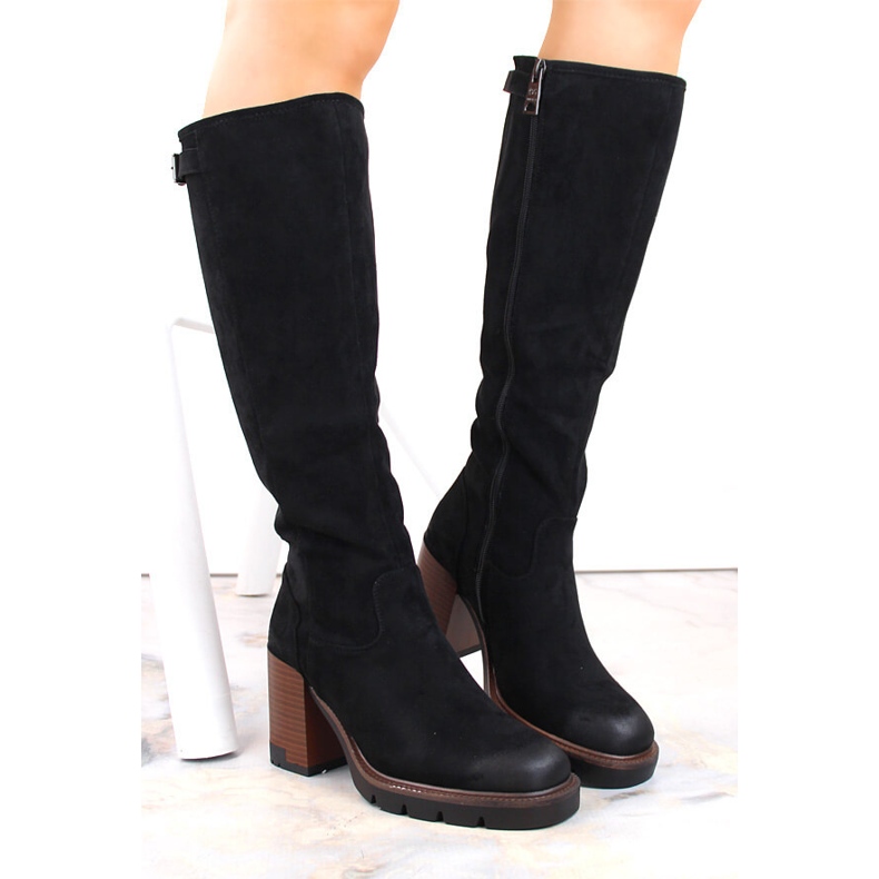Black suede women's boots with high heels and platform, Vinceza 58106