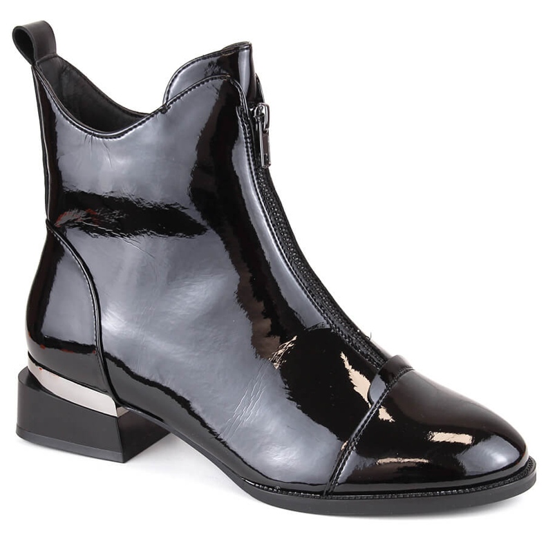 Ladies' patent leather insulated boots with a zipper, black Vinceza 58156