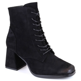 Women's suede ankle boots with laces and a zipper, black Potocki SZ12185