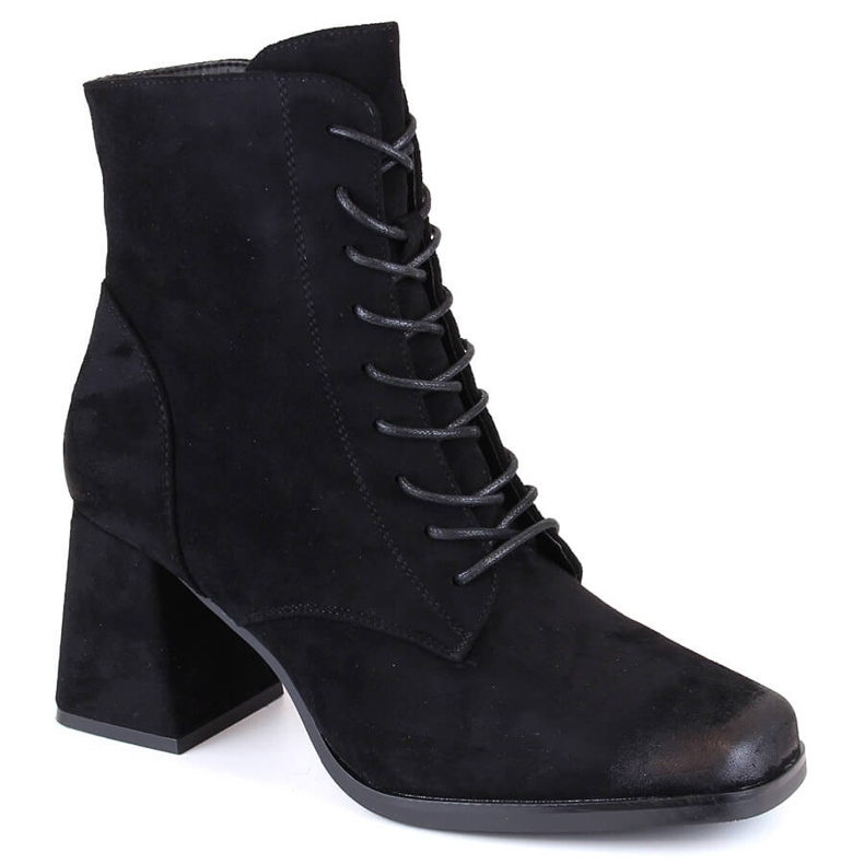 Women's suede ankle boots with laces and a zipper, black Potocki SZ12185