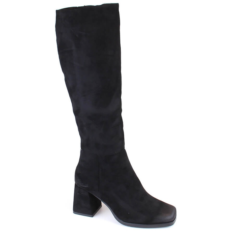 Women's suede, insulated high-heeled boots, black Potocki SZ12254