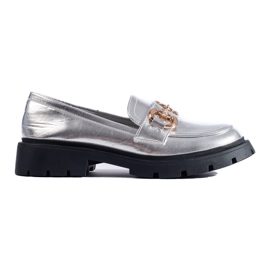 Shelovet silver moccasins with a thick sole Shelovet silver moccasins with a thick sole
