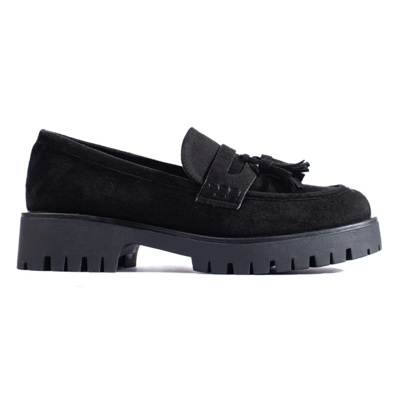 Shelovet black suede loafers with fringes