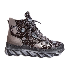 Leather Women's Warm Ankle Boots Maciejka 06146-03 Gray black