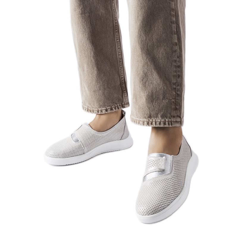 Ethels silver perforated leather sneakers