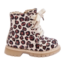 Insulated children's ankle boots with a zipper, Beige and brown Dolida