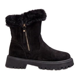 PE1 Women's Suede Ankle Boots With Fur, Black Hasiva