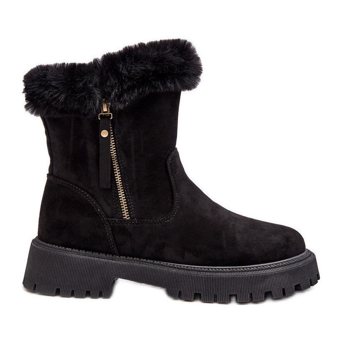 PE1 Women's Suede Ankle Boots With Fur, Black Hasiva
