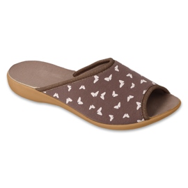 Befado women's slippers with butterflies, pu 254D152, brown