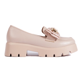 Shelovet pearl loafers with a bow beige Shelovet pearl loafers with a bow beige