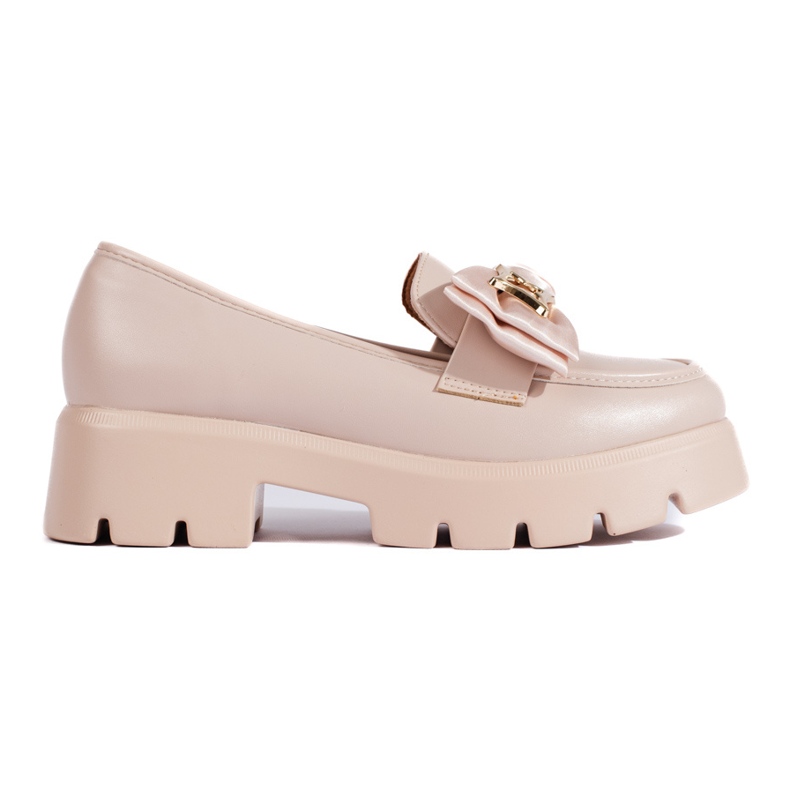 Shelovet pearl loafers with a bow beige