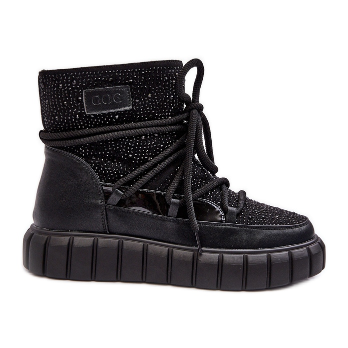 Insulated Snow Boots Decorated with Rhinestones GOE MM2N4080 Black