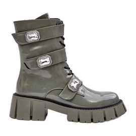 Women's Worker Boots Patent Green S.Barski MR870-61 Women's Worker Boots Patent Green S.Barski MR870-61