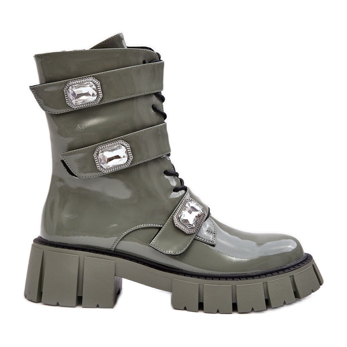 Women's Worker Boots Patent Green S.Barski MR870-61