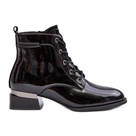 Vinceza Patent leather insulated boots with a zipper, Black Achonia