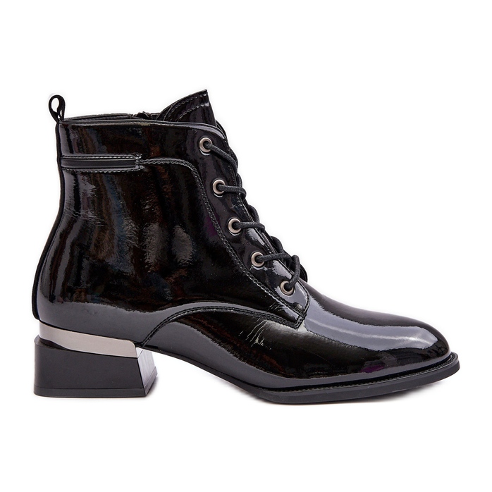 Vinceza Patent leather insulated boots with a zipper, Black Achonia