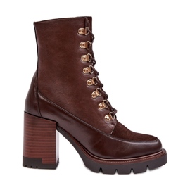 Vinceza Massive lace-up ankle boots on a high heel, Brown Lathia