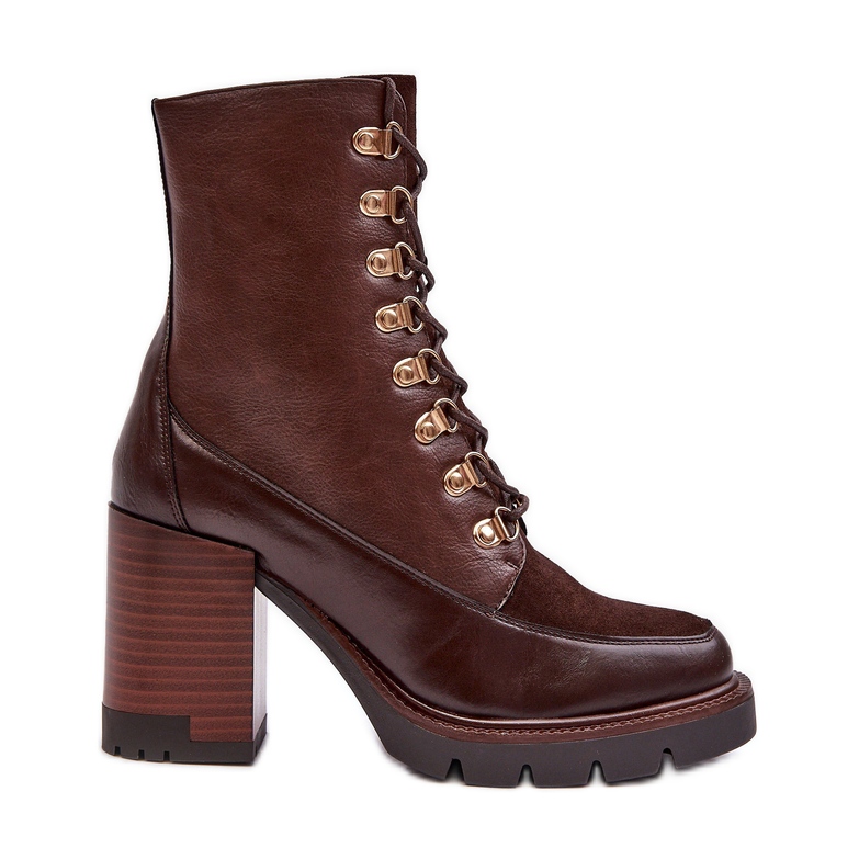 Vinceza Massive lace-up ankle boots on a high heel, Brown Lathia