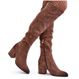 Vinceza Beige Suede Women's Over-the-Knee Boots Favana