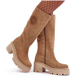 Lewski Shoes Women's Suede Over-the-Knee Boots Beige Lewski 3367