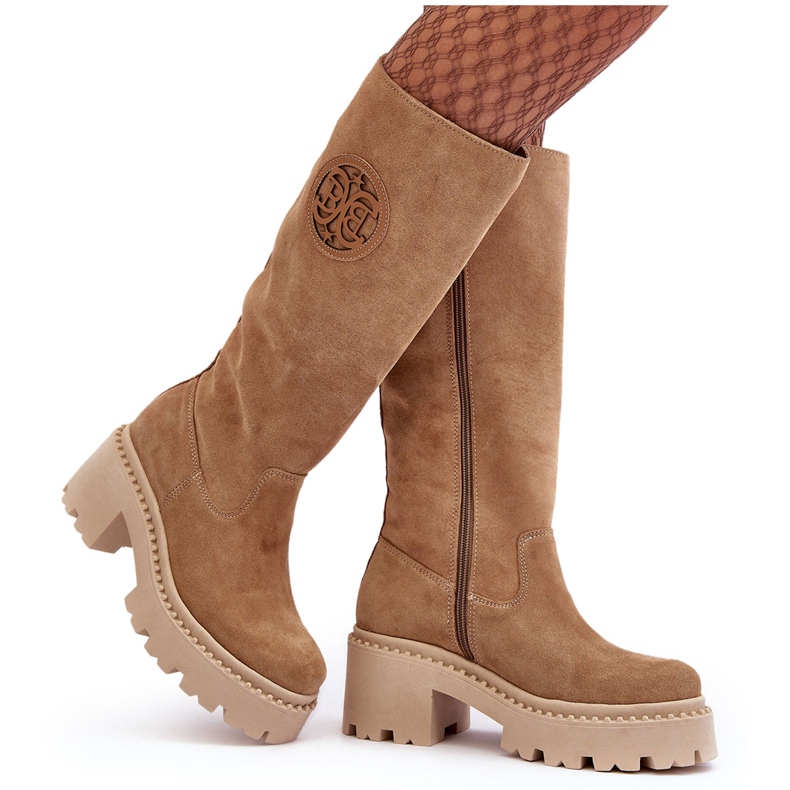 Lewski Shoes Women's Suede Over-the-Knee Boots Beige Lewski 3367