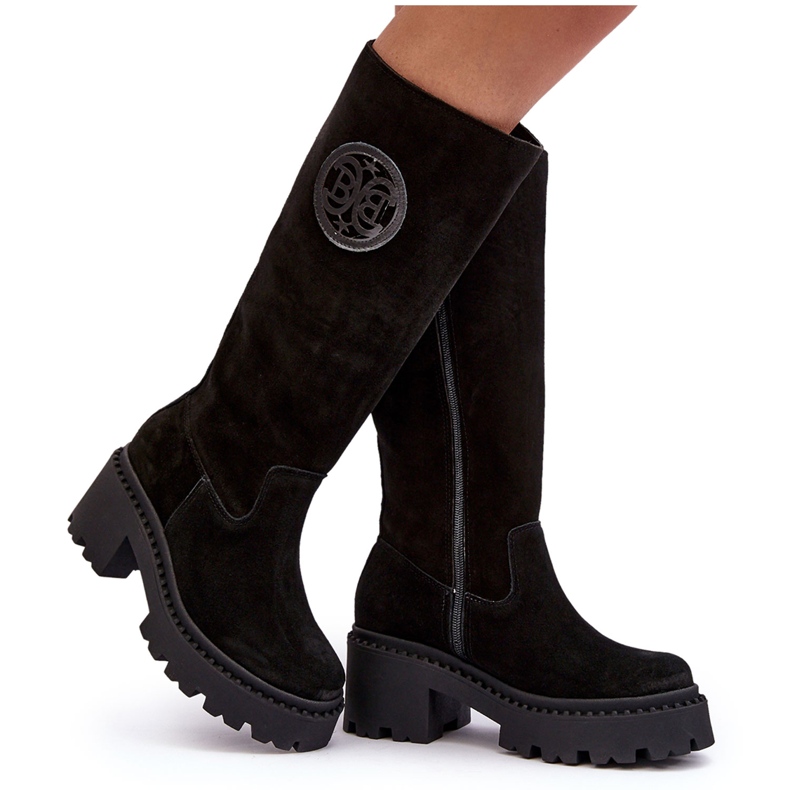 Lewski Shoes Women's Suede Over-the-Knee Boots Black Lewski 3367