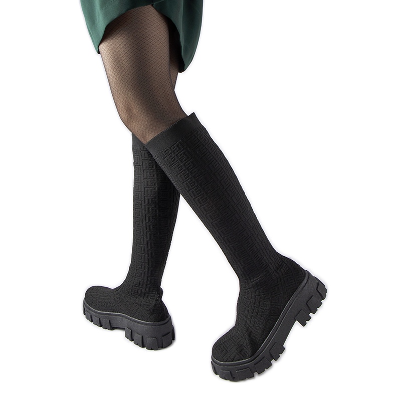Ausonia black long sock boots