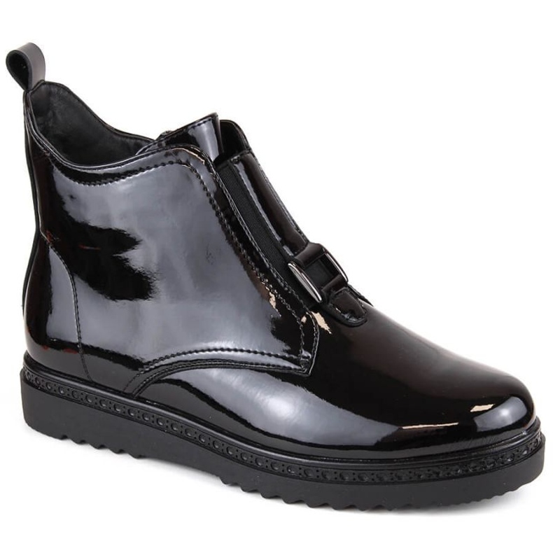 Vinceza W JAN259 black patent insulated flat ankle boots