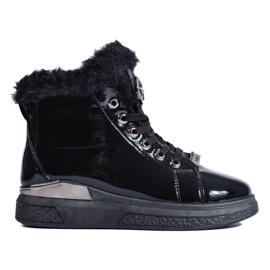 Shelovet black lace-up ankle boots with fur