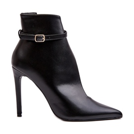 WS1 Women's Leather Ankle Boots on a High Heel, Black Amalundi