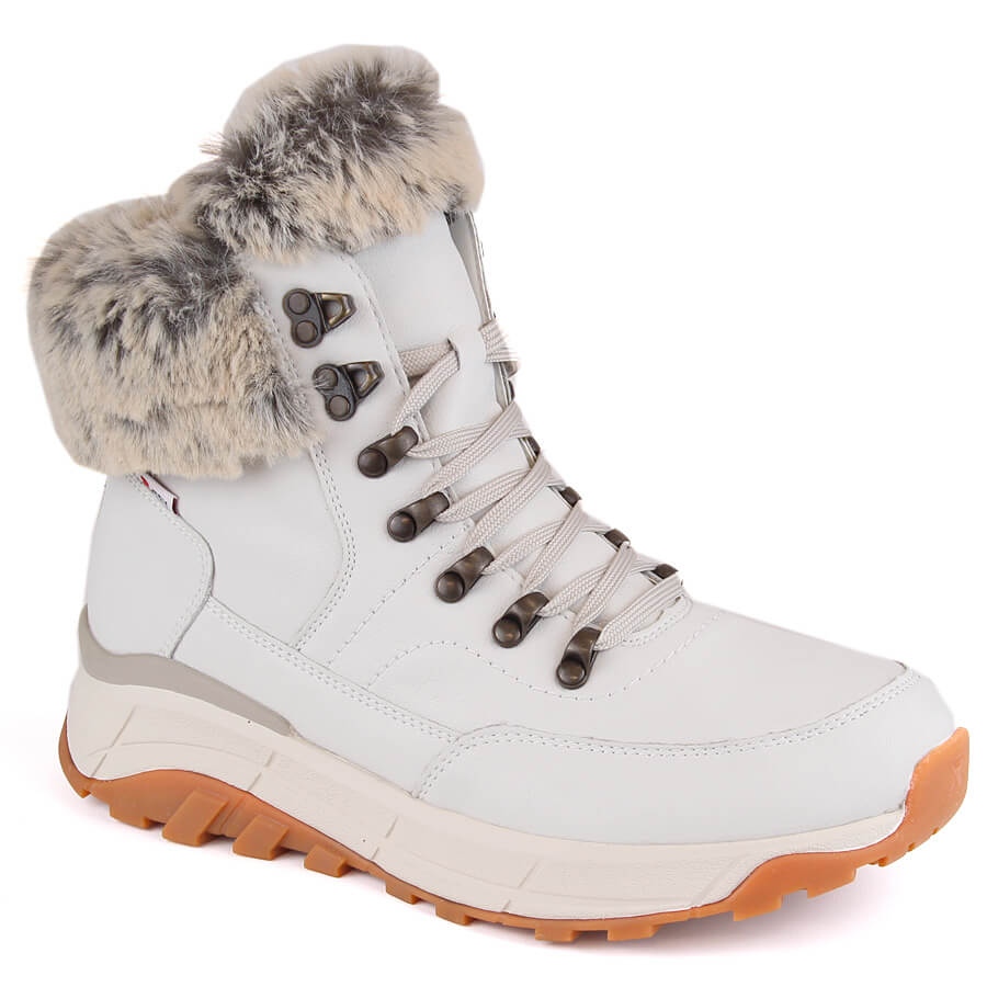 Scan solidaritet kradse Leather waterproof women's ankle boots insulated with wool, white Rieker  W0063-80 - KeeShoes