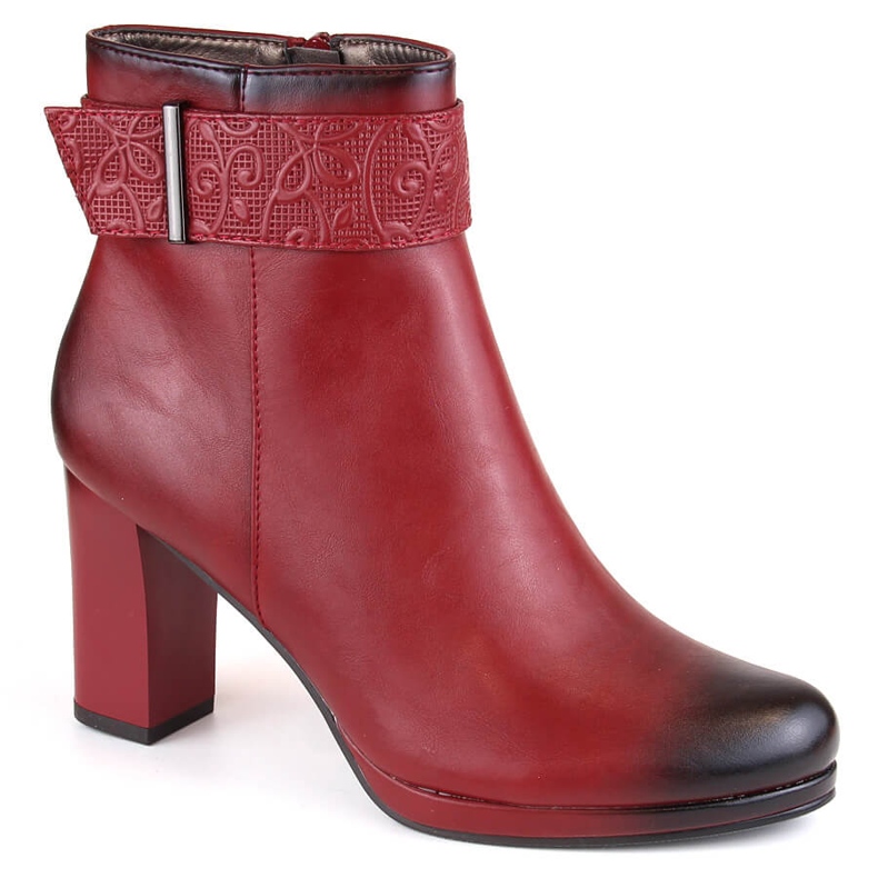M. DASZYŃSKI Women's insulated red ankle boots with high heel and platform M.Daszyński AF125-19