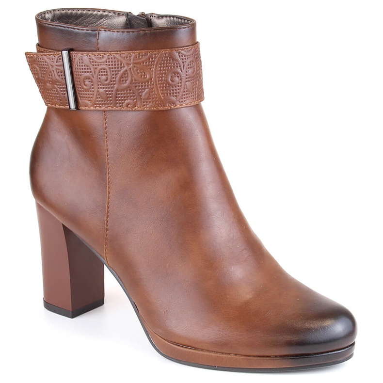 M. DASZYŃSKI Women's boots on a high heel and platform, insulated brown, M.Daszyński AF125-19