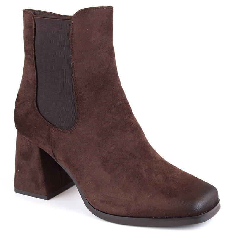 Women's suede ankle boots on a decorative heel, brown, Potocki SZ12183