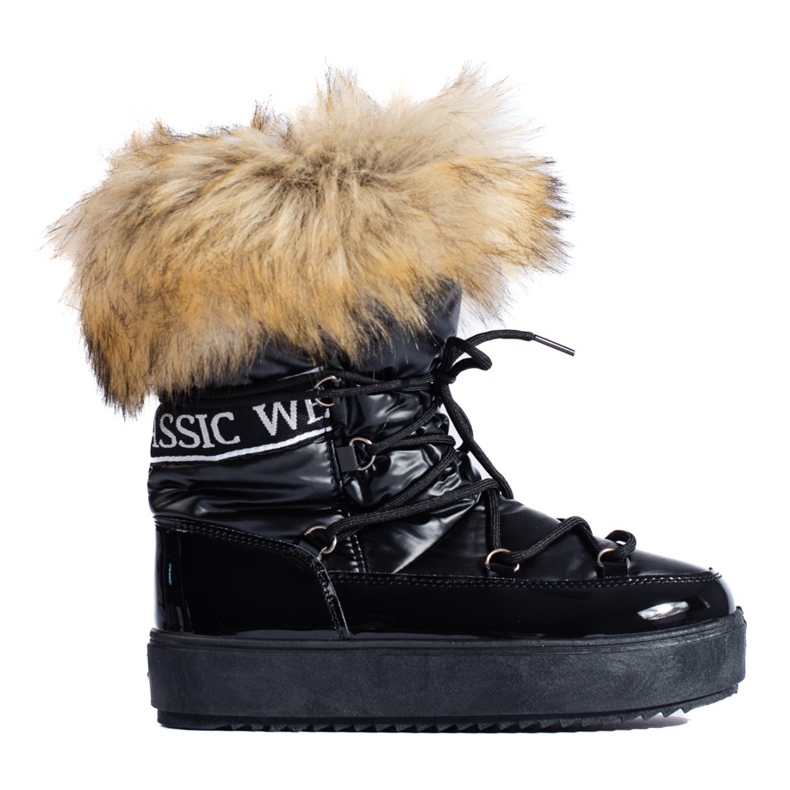 Vinceza Black Shelovet snow boots with fur