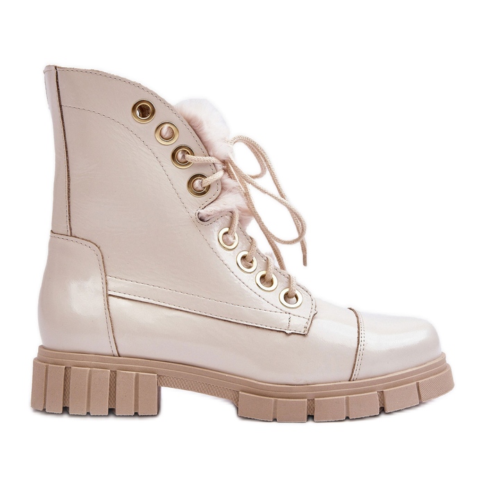 Lewski Shoes Women's Leather Boots With Fur, Light Beige Lewski 3296 Lewski Shoes Women's Leather Boots With Fur, Light Beige Lewski 3296