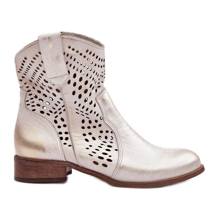 Lewski Shoes Women's Leather Openwork Cowboy Boots Gold Lewski 3305/2 white Lewski Shoes Women's Leather Openwork Cowboy Boots Gold Lewski 3305/2 white