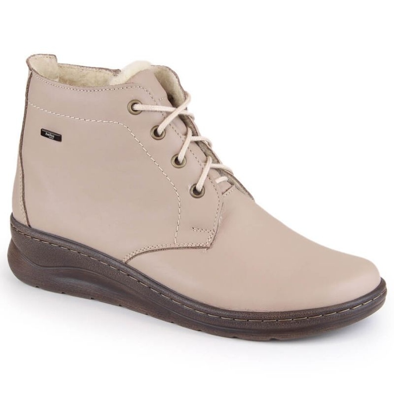 Comfortable leather winter wedge boots Helios W H584B, beige