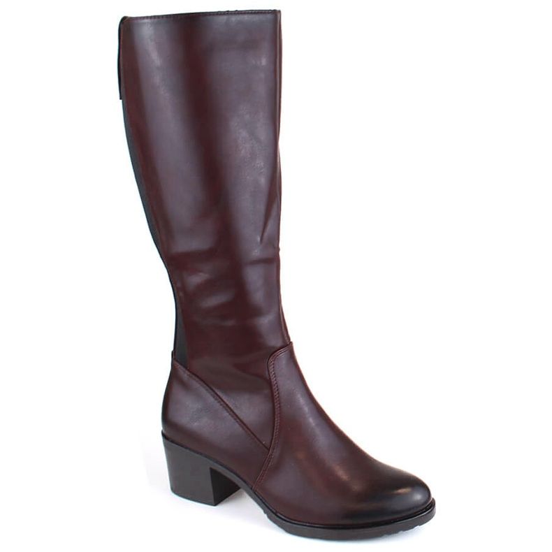 M. DASZYŃSKI Women's high-heeled boots with elastic bands, warm, burgundy M.Daszyński SA128-36 red