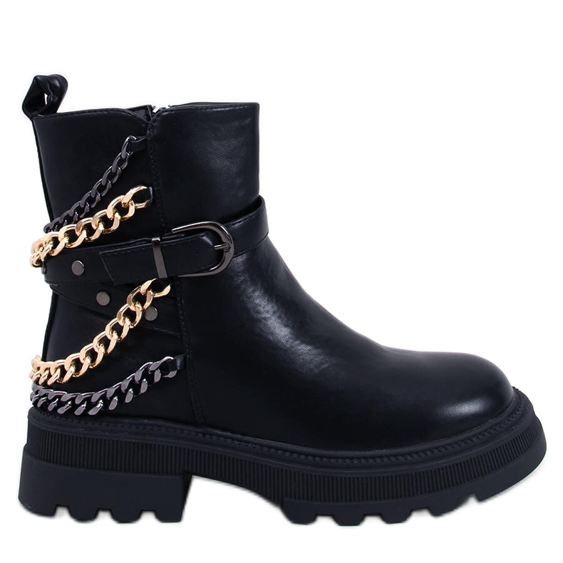 Toliver Black military ankle boots with chains
