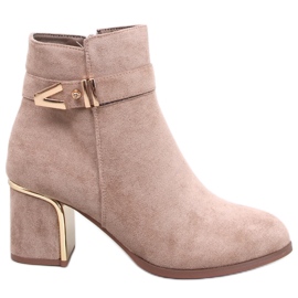 Elegant Khalia Khaki high-heeled ankle boots beige