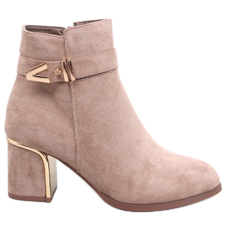 Elegant Khalia Khaki high-heeled ankle boots beige