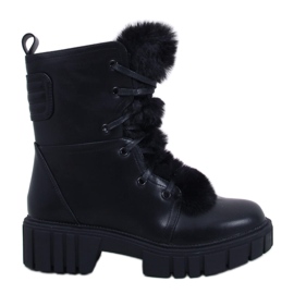 Melvin Black lace-up ankle boots with fur