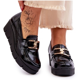 Lemar Patent leather moccasins with a decoration on the wedge, black