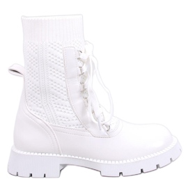 Tierr White sweater upper ankle boots